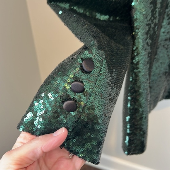 Mage Male Womens Emerald Green Sequin Blazer Jacket NYE Holiday Satin Size Large - Picture 10 of 16
